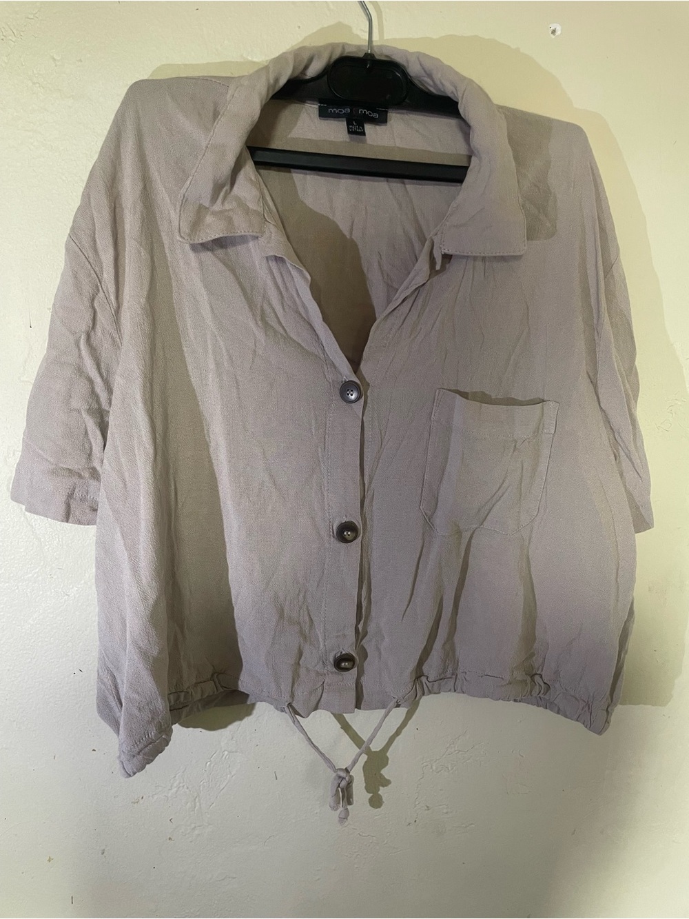 Moa Moa side beige L Taupe Short Sleeve Button-Front Shirt